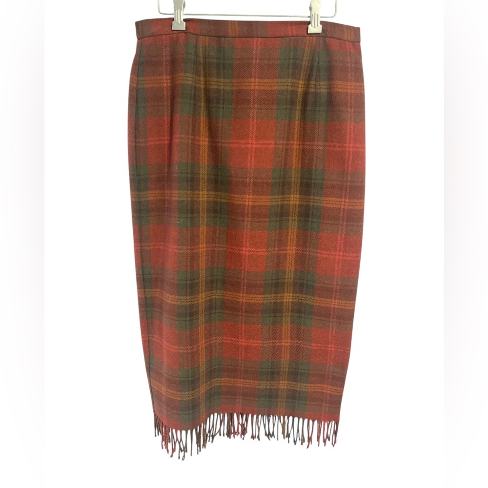 VTG Requirements Size 12P Skirt Wool Blend Fringe Plaid Academia Fall - Picture 2 of 10